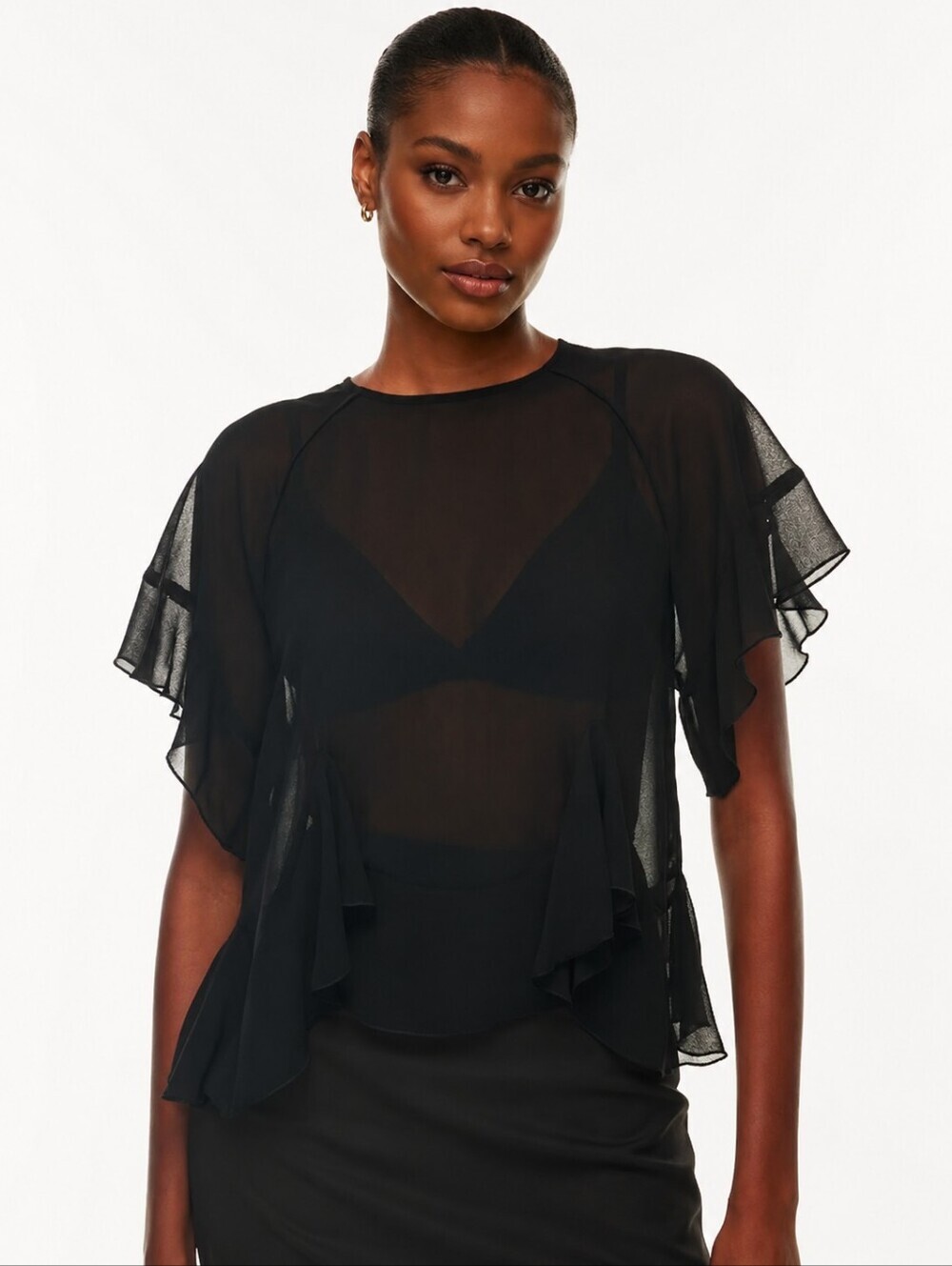 ❤️ ARITZIA WILFRED SHEER DAYGLOW BLOUSE / TOP, BLACK, SMALL
